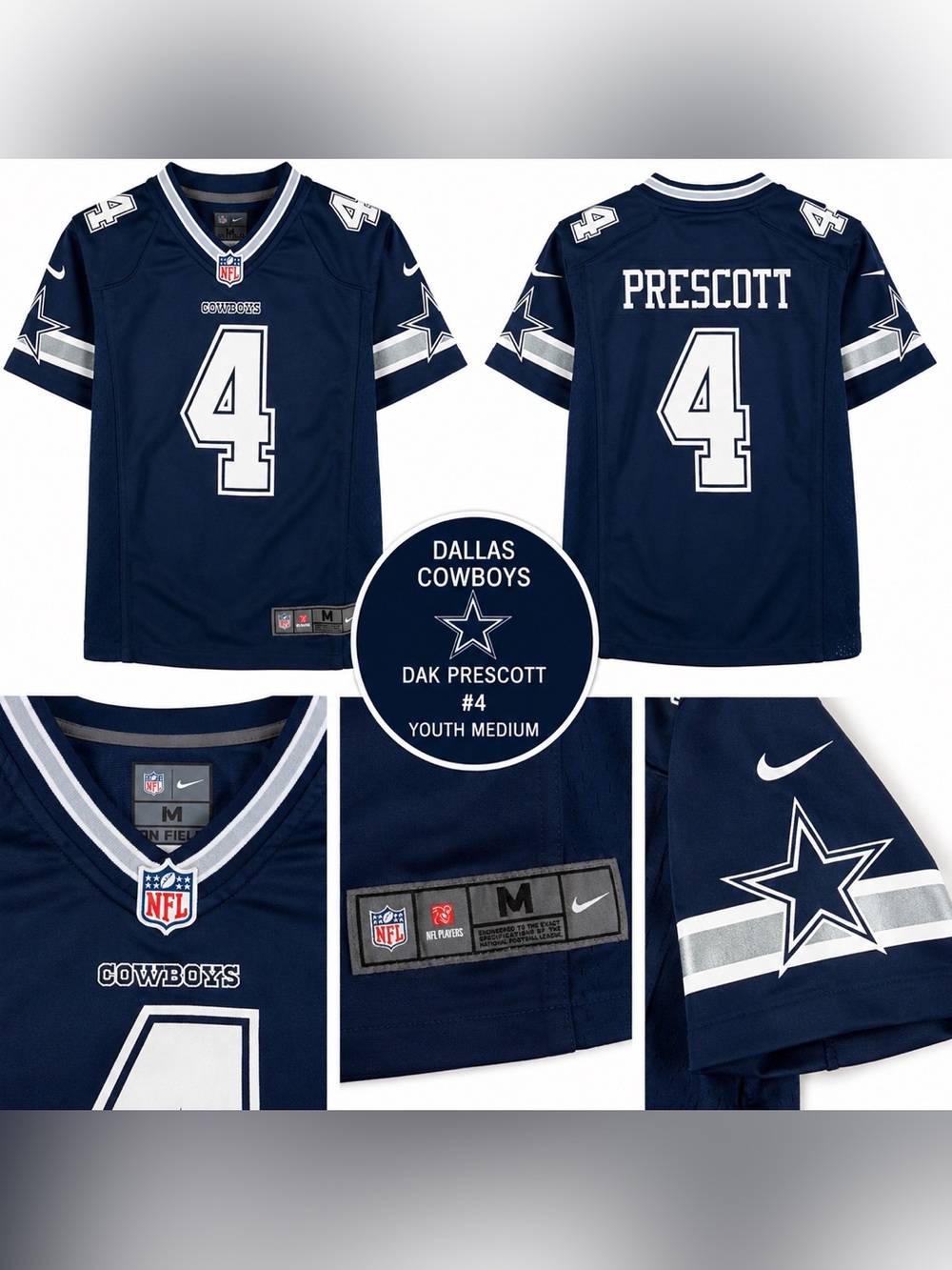 Nike Dallas Cowboys Dak Prescott #4 Youth Medium NFL Jersey Navy